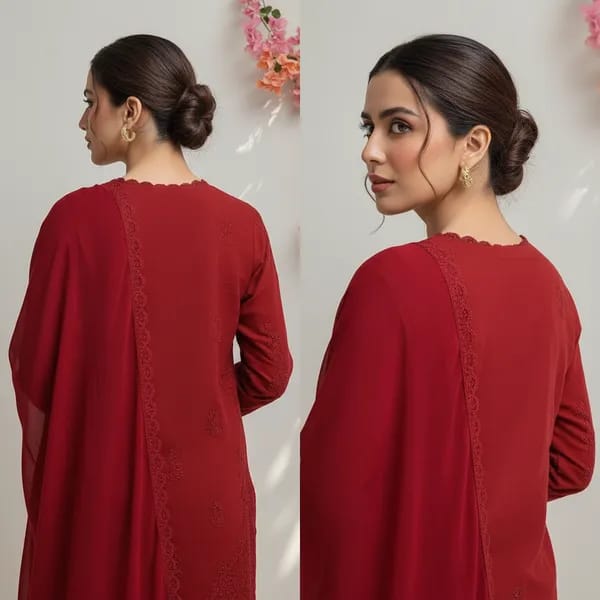 White Georgette Chikankari Emdroidery Kurta With Pant & Dupa.. - Image 5